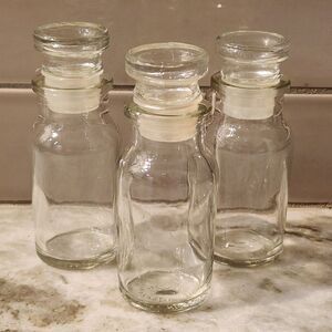 Vintage Made in Japan Glass Bottle Spice Jar Apothecary Clear Lot of 3 Stoppers